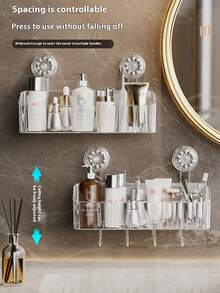 1pc Suction Cup Bathroom Storage Basket, No-Drill Wall-Mounted Organizer Rack For Toiletries And Bathroom Supplies - View 2