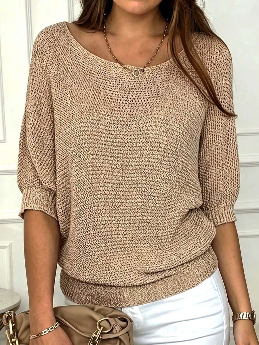 Blusa holgada informal de talla grande para mujer, primavera/verano - Caqui - Ver 1