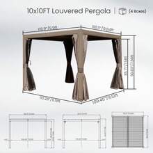 10x10 FT Outdoor Louvered Pergola With Adjustable Louvers-Brown - Brown (10x10FT) - View 3