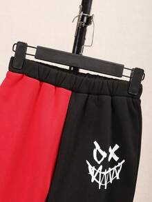 Purechapter 2pcs Tween Boys Fashion Casual Funny Smiling Face Contrast Color Zipper Fleece Hoodie Jacket And Sweatpants, Suitable For Halloween Outfit, Daily Outdoor Party Activities, Autumn/Winter - Multicolor - View 4