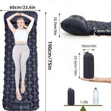 Colchão Inflável Ultraleve para Camping com Travesseiro Embutido e Bomba de Pé, Colchão de Ar Portátil de Inflação/Desinflação Rápida para 1 Pessoa, Colchão Dobrável Compacto para Mochilão, Caminhada, Camping em Carro, Viagem, Barraca, Equipamento de Camping para Aventura ao Ar Livre, Cinza/Azul Marinho - A - Visão 12