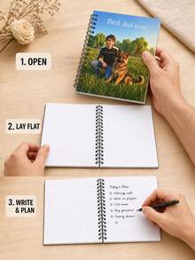 Customized Photo Cartoon Portrait Spiral Notebook, Personalized Illustration Diary Featuring Humans And Dogs, Customized Text Cover Notepad, The Best Gift For Dads, Commemorative Gift For Pet Lovers. - Multicolor - View 5