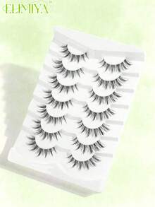 7 Pairs Natural Full Volume False Eyelashes, Transparent Stem, Fluffy & Delicate, Suitable For Daily Wear Manga Eyelashes, Travel Essential - Black - View 7