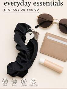 2pcs/1pc Velvet Scrunchies With Hidden Pocket, Multi-Functional Hair Accessories Storage Bag, Elastic Hair Ties With Zipper Compartment To Store Coins And Small Items - Multicolor - View 4