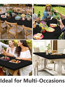 1pc Black Stretchable Tablecloth, Rectangular Tablecloth, Stretchable Tablecloth For Wedding, Banquet, Party And Event, Outdoor Patio Table Decor, Elastic Semi-Closed Tablecloth, Hotel Wedding Banquet Picnic Polyester Fiber Tablecloth, Wrinkle-Resistant Washable, Hand Washable And Machine Washable, Suitable For Wedding, Birthday, Trade Exhibition And Event Decoration, Solid Color Banquet Tablecloth, Stretchable Tabletop Protector - Black - View 7