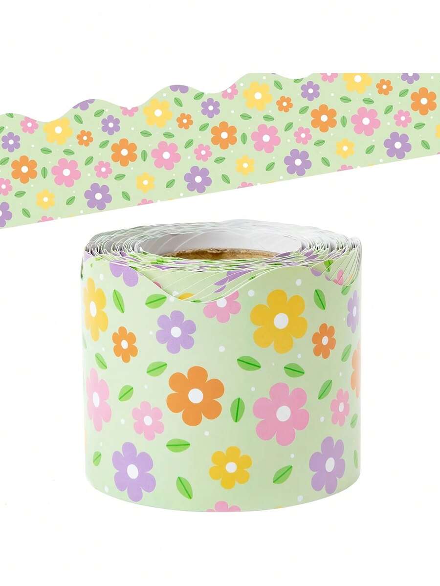 Colorful Floral Bulletin Board Border, 33Ft/10M Flower Decorative Trim, Classroom Chalkboard Border Stickers For Teacher, School, Office & DIY Decoration