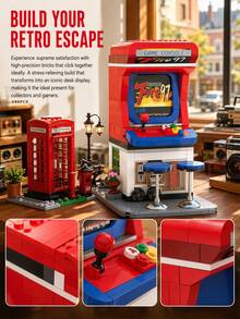 589pcs Retro Arcade Game Machine Building Blocks, Vintage Game Room Desktop Display Model, Adult Stress Relief DIY Assembly Blocks, Nostalgic Retro Game Decor, Collectible Building Block Gift, Suitable For Game Enthusiasts - Multicolor - View 5