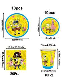 SpongeBob SquarePants Yellow Sponge Starfish Theme Party Tableware, Napkins, Plates, Paper Cups, Suitable For Holiday, Birthday Decoration, Party Decoration, Scene, Atmosphere, Gift - Multicolor - View 2