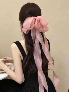 1pc Women's Elegant Layered Ribbon Bow Hair Clip, Extra Long Flowing Tassel, Spring Hair Accessory - Multicolor - View 8