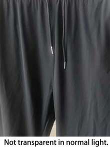 Plus Size Men's Lightweight Silk Blend Drawstring Waist Casual Sports Pants, Breathable & Stretchy For Summer - Black - View 4