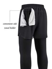 mulinsen Men's 2-In-1 Running Compression Shorts Layered Design Elastic Quick-Dry Training Tight Pants - Black - View 7