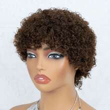 AMECIRE Curly Wig Brown Wig Short Hair Wig Human Hair Wigs Pixie Cut Wig Women's Curly Wig Elastic Mesh Cap Suitable For Everyday Wear And Holidays - S4 - View 8