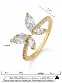 1pc Fashion Cubic Zirconia Butterfly Decor Adjustable Ring For Women - Gold - View 5