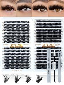 RITALASH RITA 2560/640pcs DIY Single Lash Extension Set, Natural Voluminous Lash Clusters 10D+20D+30D+40D+50D+60D+80D+100D D Curl, Soft Fine Band Cluster Lashes, Includes Glue, Sealer And Tweezers, Suitable For Daily Wear And Holiday Use - Black - View 12