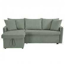 Convertible Sofa Bed With Pull Out Couches, 3 PiecesPull-Out Sofa Bed With Reversible Storage Chaise-Green - Green - View 7