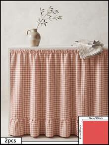 1pc Khaki White Plaid Table Skirt, Warm Natural Style, Rectangular With Ruffle Edge And Pleated Details, Concealing Storage And Decorative Function, Suitable For Home Storage And Indoor Decor Scenes - Khaki - View 15