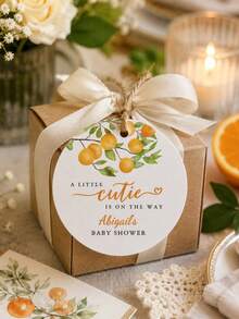 Personalized Round Baby Baptism Stickers, Customized Name Gift Labels, Orange Floral Party Tags, Cute Gift Wrapping Decor - Multicolor - View 5