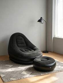1 Set Flocked Inflatable Lounge Chair With Footstool, Portable Inflatable Sofa Chair, Suitable For Living Room, Bedroom, Dorm, Gaming And Relaxation - Multicolor - View 8