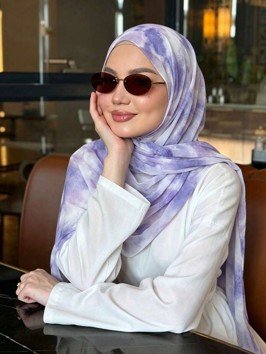 1 pieza Pañuelo de cabeza estampado en acuarela estilo bohemio para mujer, pañuelo musulmán resistente a los rayos UV, elegante y versátil, adecuado para uso diario