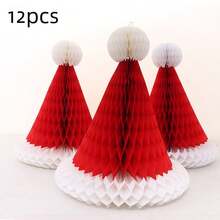 1件/5件/12件 新款聖誕紅白色蜂巢紙聖誕帽 3D 立體裝飾品,吊掛與桌面雙用途裝飾,節日派對桌面窗戶陳列場景裝飾聖誕道具 - 蜂巢聖誕帽 - 查看 13