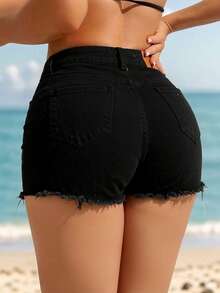 Women Denim Shorts - Deep Black - View 4