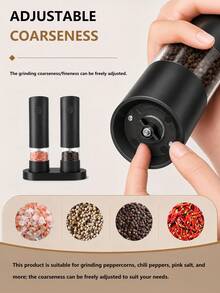 1pc Electric Salt And Pepper Grinder Set Automatic Salt And Pepper Grinder Set With Black Base And Blue LED Light, Adjustable Coarseness, USB Rechargeable, Washable Container, Black - Black - View 4