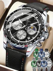 1pc Men's Business Stainless Steel Waterproof Luminous Date Quartz Watch, Chronograph Dial, Suitable For Daily And Work Occasions, Men's Gift - one-size - View 12