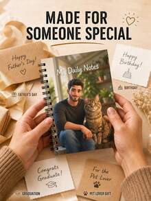Customized Photo Cartoon Portrait Spiral Notebook, Personalized Illustration Diary Featuring Humans And Dogs, Customized Text Cover Notepad, The Best Gift For Dads, Commemorative Gift For Pet Lovers. - Multicolor - View 7
