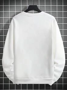 GRDR Men's Spring/Autumn Minimalist Four-Pointed Star Small Print Crew Neck Sweatshirt, Casual Loose Fit Solid Color Pullover - White - View 4