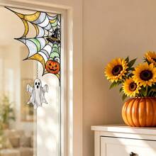 1/3/5pcs Halloween Glass Window Decal, Web Pumpkin Ghost Static Sticker, Door Frame Sign For Home Office Party Glass Windows And Doors - Spider Web Window Sticker - View 7