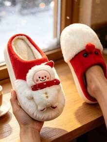 Cute Christmas Plush Thermal Slippers, Closed-Toe Comfortable Warm Non-Slip Indoor/Outdoor Thermal Slippers, Suitable For Autumn/Winter - Red - View 5
