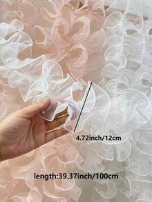 2PCS 12cm Encrypted Pleated Beaded Tulle Lace Ribbon, Floral Packaging Ribbon, Bouquet Satin Ribbon, Shiny Pearl Wave Tulle Ribbon - White - View 2