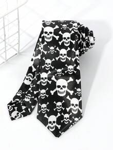 1PC Men's Skull Pattern Punk Silky Hand-Tied Necktie, Suitable For Street Party, Music Festival, Holiday Outfit,Halloween - Multicolor - View 5
