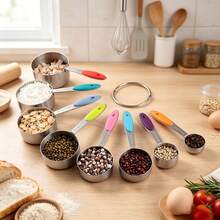 Colorful Measuring Cup, Colorful Magnetic Double-Head Measuring Spoon, Stainless Steel Measuring Spoon And Measuring Cup Set, Multi-Function Measuring Tool Set, Baking Tools, Kitchen Utensils, Kitchen Supplies, Suitable For Dry Or Liquid Ingredients, Cooking Accessories, Baking Essentials, Modern Kitchen Tools, Colorful Kitchenware, High-Quality Spoons, Dry Ingredient Spoons - Multicolor - View 11