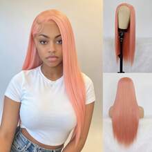 Pink Straight Wig – Free Part, HD Transparent Lace Front, Pre-Plucked Natural Hairline, Heat-Resistant Synthetic Fiber – For Parties, Cosplay, And Stage Performances - Baby Pink - View 9