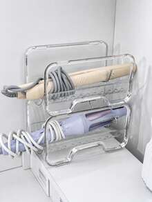 1pc Upgraded Stable Minimalist Style Transparent Hair Tool Organizer | High Transparency Durable Material Wall Storage Rack, Specifically For Hot Styling Tool Storage | Modern Bathroom Space-Saving Essential - Clear - View 3