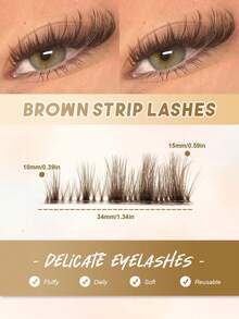 6 Pairs Brown Natural Criss-Cross Full Volume Cat Eye False Eyelashes, Transparent Band, Fluffy And Lightweight, Suitable For Daily Wear, Travel Essential - Brown - View 2
