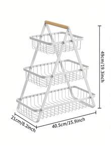 2-Tier & 3-Tier Fruit Basket, Portable Fruit Bowl With Wooden Handles, For Kitchen Storage, Holds Fruits, Vegetables, Bread, Snacks And Bananas, Detachable Rectangular Metal Baskets, Countertop Storage Home Decor (Black And White Available) - View 10