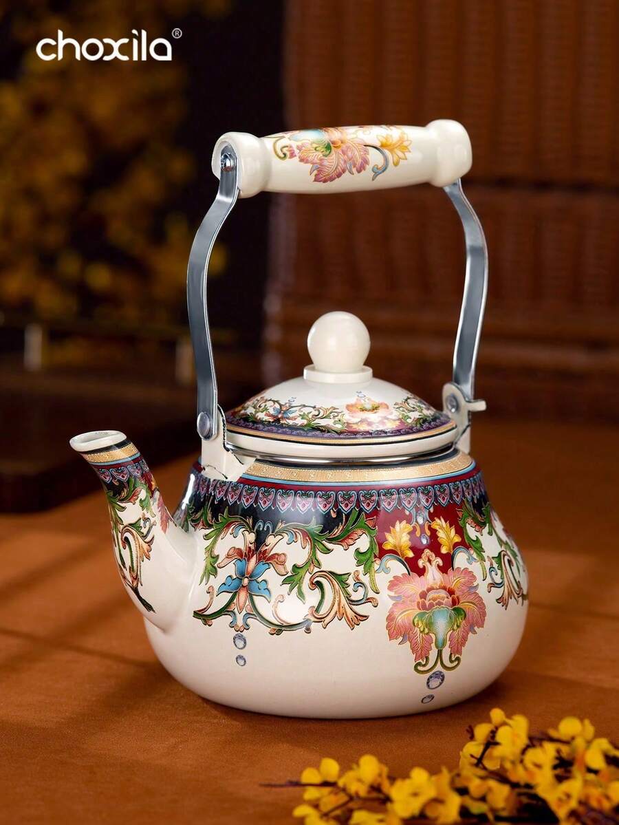 choxila 1pc Enamel Kettle, Large Capacity, Suitable For Gas Stove And Induction Cooktop - Pomegranate Flower Enamel Pot - View 1
