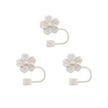 3pcs White Begonia Flower Straw Caps, Reusable Multi-Color Flower Shape, Cup & Straw Accessories, Dust-Proof & Daily Use - White - View 6
