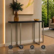Aparador De Sala Buffet Industrial Mesa Lateral Moderno Catinho Do café Pés Aço Champanhe Cinza 90cm - Preto - Visão 4
