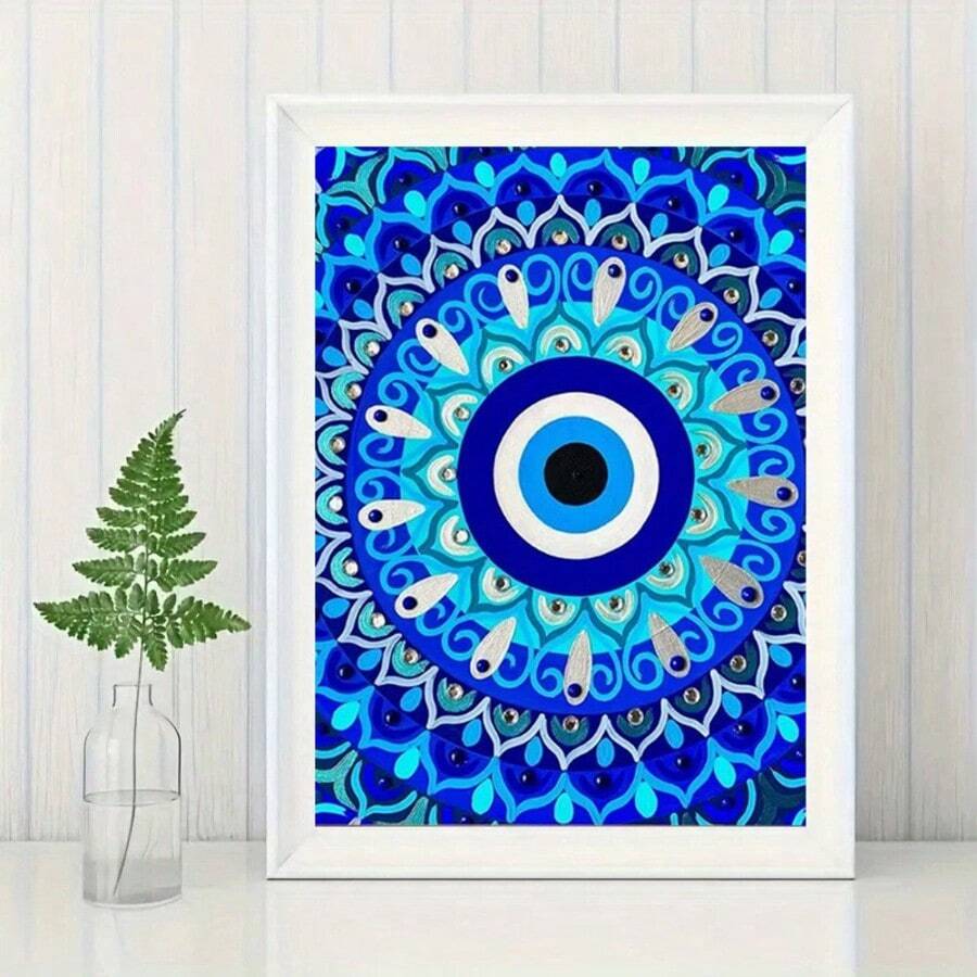5D Diamond Painting Kit Evil Eye Mandala Wall Art DIY Round Diamond Painting Handmade, Sparkling Crystal Diamond Mosaic Design, Handmade Gemstone Sticker Home Decor, Suitable For Living Room Bedroom Wall Decoration, Mysterious Guardian Style Art Ornament, Creative Holiday Gift For Female Friends And Family