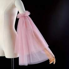 1 Pair Romantic Ruffle Long Loose Tulle Sleeve Cuffs, Exquisite Bridal Accessory, Suitable For Wedding Dress, Party And Travel Photography - Pink - View 3