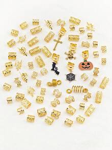 127pcs Hair Cuffs Accessories For Halloween Party Shaped-Pumpkin Spider Web Bat Trick-Or-Treat Gothic Style Hair Rings For Braids(Without Box) - Gold - View 3