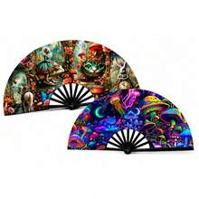 1pc Fairy Tale Fantasy Style Kung Fu Folding Fan, Stage Dance, Daily Outfit, Photography Prop First Choice, Each Fan Pattern Color Position Different, Randomly Sent - Multicolor - View 2