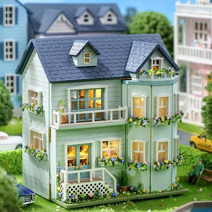 Kit De Construcción De Modelo De De Mansion, Puzzle En 3d De Miniatura Con Muebles, Artesanía De Madera, Decoración Creativa Para El Hogar En La Habitación Y El Dormitorio. Regalo De Acción De Gracias, Navidad Y Cumpleaños - Multicolor - Ver 1