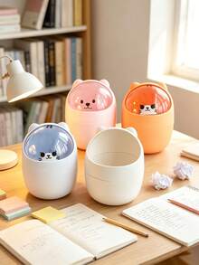 1PC Desktop Trash Can, Mini Flip Lid Household Waste Paper Basket, Cute DIY Girl Style Paper Bin, Covered Office Storage Box, Can Be Used As Pen Holder - Multicolor - View 8
