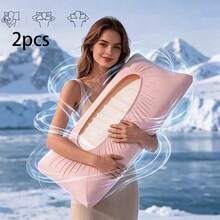 2pcs/Set Cool & Breathable Full Wrap Pillowcase, All-Around Non-Slip Single Pillowcase, Solid Color Easy To Put On, Soft & Skin-Friendly, Suitable For Hotel And Homestay - Multicolor - View 6