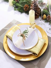 25pcs 7.5 Inch And 10.25 Inch White Gold Rim Plates, 2 Sizes Available, Reusable And Washable, Perfect For Home, Hotel, Birthday, Outdoor And Various Party Events - White - View 10