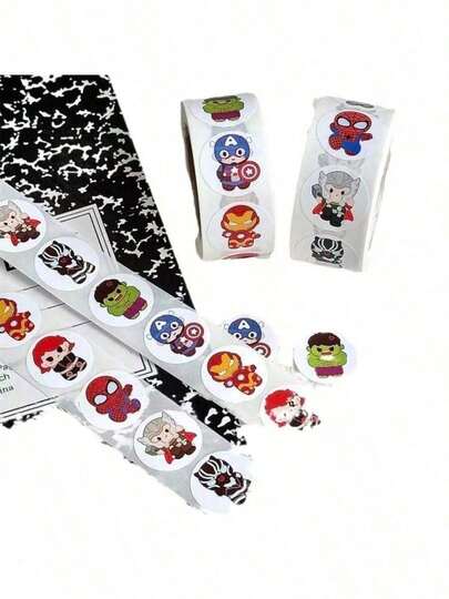 500pcs Avengers Round Roll Stickers Superhero Cartoon Seal Stickers, Planner Decoration Reward Stickers, Birthday Party Favor Packaging Self-Adhesive Stickers